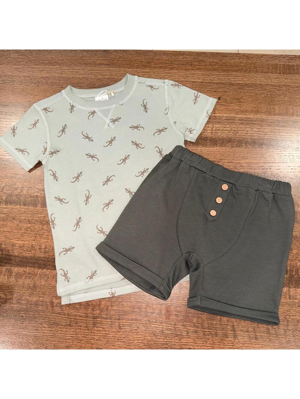 City Mouse Boys Lizard Shirt & Kangaroo Pocket Shorts Size 6 NWT